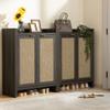 SICOTAS Shoe Cabinet Set of 2, Large Capacity Shoe Storage Organizer Cabinet, Tall Rattan Shoe Cabinet with Doors and Shelves, 6-Tier Farmhouse Boho Wooden Storage Cabinet for Entryway, Black Oak view 1