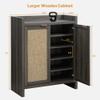 SICOTAS Shoe Cabinet Set of 2, Large Capacity Shoe Storage Organizer Cabinet, Tall Rattan Shoe Cabinet with Doors and Shelves, 6-Tier Farmhouse Boho Wooden Storage Cabinet for Entryway, Black Oak view 2