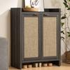 SICOTAS Shoe Cabinet Set of 2, Large Capacity Shoe Storage Organizer Cabinet, Tall Rattan Shoe Cabinet with Doors and Shelves, 6-Tier Farmhouse Boho Wooden Storage Cabinet for Entryway, Black Oak view 3