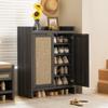 SICOTAS Shoe Cabinet Set of 2, Large Capacity Shoe Storage Organizer Cabinet, Tall Rattan Shoe Cabinet with Doors and Shelves, 6-Tier Farmhouse Boho Wooden Storage Cabinet for Entryway, Black Oak view 4