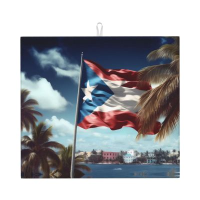 WZYWHJ puerto rico wallpaper flag Prints Drying Mat for Kitchen : Made of sponge Water absorbent, With lanyard for hanging 18 x 16 in