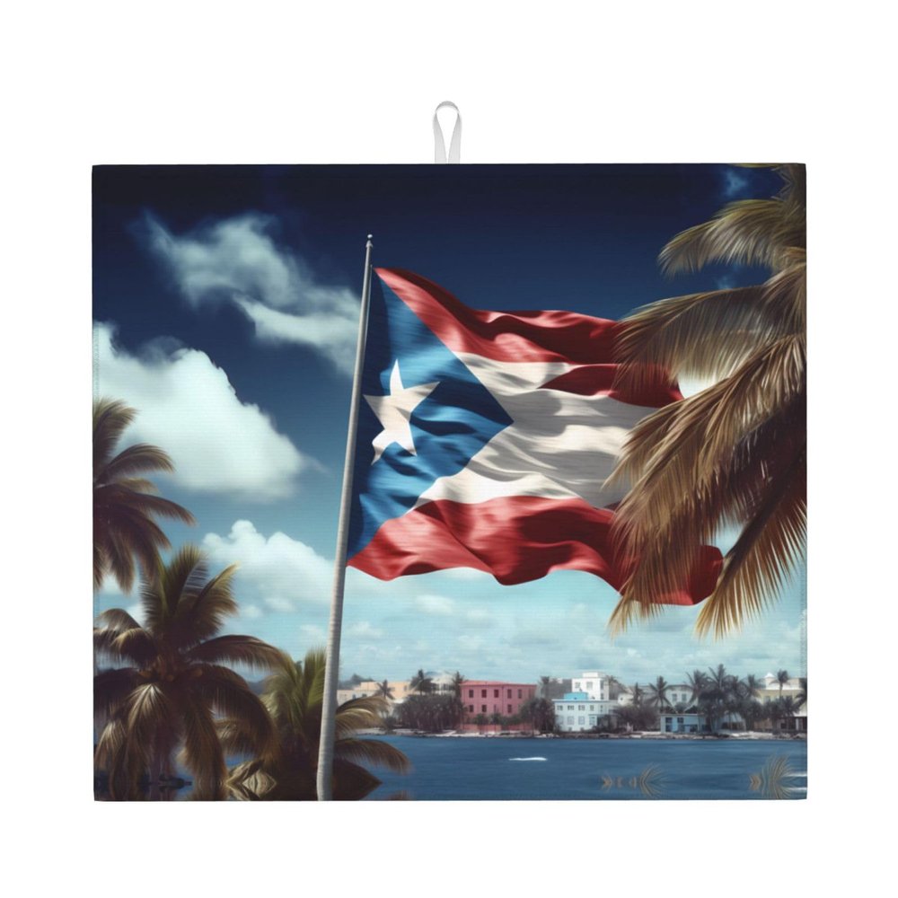 WZYWHJ puerto rico wallpaper flag Prints Drying Mat for Kitchen : Made of sponge Water absorbent, With lanyard for hanging 18 x 16 in