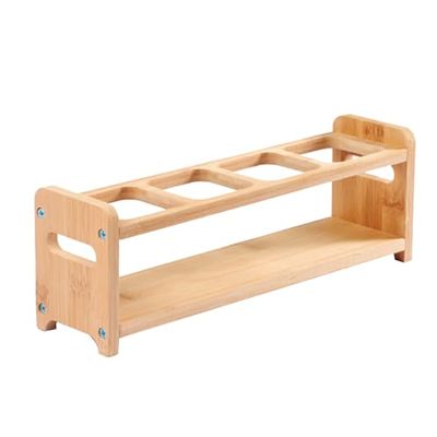 Pssopp Oil Bottle Rack, Wooden Kitchen Organizer Shelf Rack with Anti Slip Rubber Pad 4 Hole Olive Oil Dispenser Shelf Oil Bottles Storage Shelves for Kitchen Cabinet (Slots)