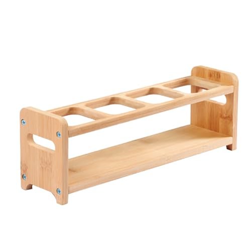 Pssopp Oil Bottle Rack, Wooden Kitchen Organizer Shelf Rack with Anti Slip Rubber Pad 4 Hole Olive Oil Dispenser Shelf Oil Bottles Storage Shelves for Kitchen Cabinet (Slots)