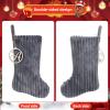 Pxniy 19.5 Inch Embossed Stripe Christmas Stocking,Personalized Xmas Stocking with Gold Wooden Initial Monogram,Fireplace Christmas Party Decoration and Xmas Gift(Gray,Letter A) view 3