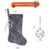 Pxniy 19.5 Inch Embossed Stripe Christmas Stocking,Personalized Xmas Stocking with Gold Wooden Initial Monogram,Fireplace Christmas Party Decoration and Xmas Gift(Gray,Letter J) view 2