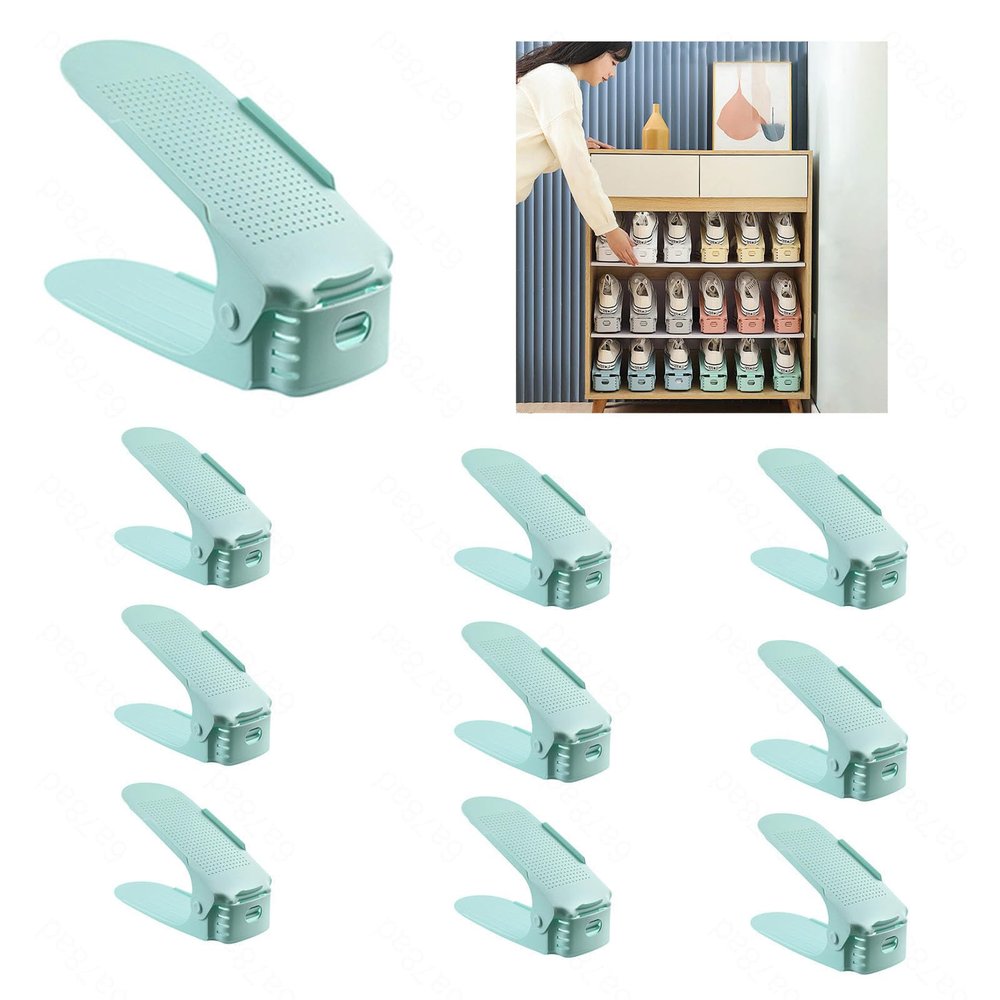 AKYLDI Shoe Stackers for a Pair of Shoes, Adjustable Shoe Stackers for a Pair of Shoes, Double Deck Shoe Stacker Organizer for Shelf Closet Floor,Green-10