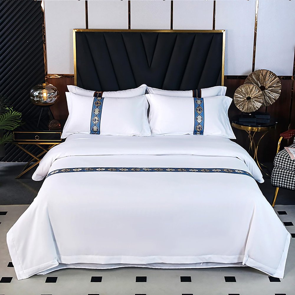 SRURLLUG Queen Comforter Sets, White Bedding Set 4 Pieces Hotel Bedding Set All Season Soft Thickened Sanding Complete Bedding Sets with Sheets, Pillow Shams, Comforter Set,Blue 4,Twin XL