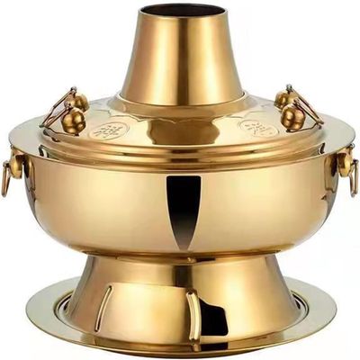 ACFFVBW Charcoal Shabu Copper Hot Pot Chinese Old Beijing Hotpot Real Copper Chinese Outdoor Hot Pot Traditional Charcoal Copper Hot Pot,Bronze,(Gold,36cm)