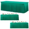 3 Pack Emerald Green Spandex Tablecloth for 8 Foot Rectangle Tables, Wrinkle Free Fitted Table Cloth Cover 8ft Green Stretchy Tablecloths with Skirt for Parties Weddings Birthday Banquet Baby Shower view 1