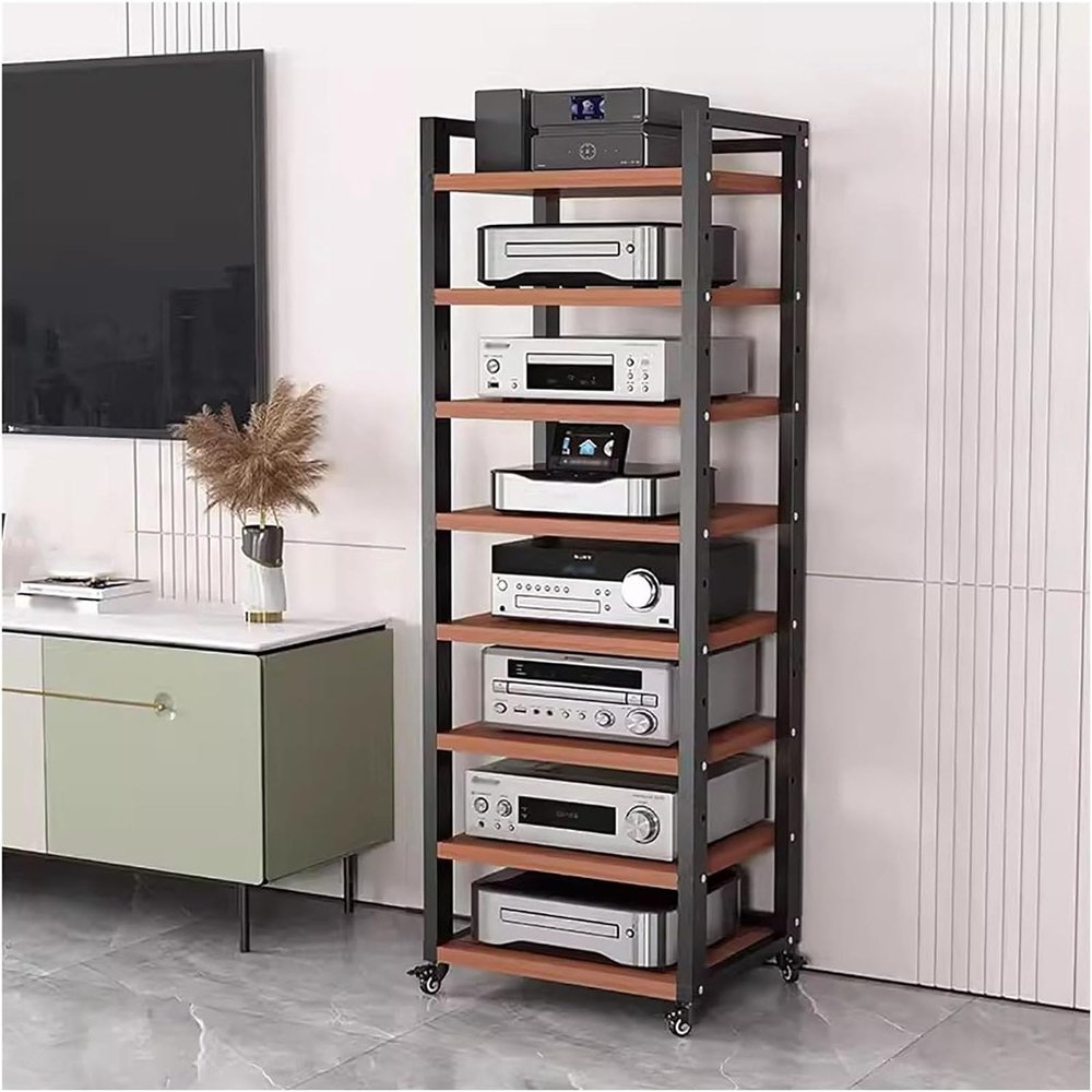 7 8 6 5 Tier AV Media Stand Cabinet Floor-Standing Audio Rack, Tall Heavy Duty Audio-Video Media Stand With Adjustable Shelf, Rolling Stereo Components Rack/cabinet for Living Room/ Home/ Office(Black
