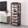 7 8 6 5 Tier AV Media Stand Cabinet Floor-Standing Audio Rack, Tall Heavy Duty Audio-Video Media Stand With Adjustable Shelf, Rolling Stereo Components Rack/cabinet for Living Room/ Home/ Office(Black view 1
