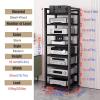 7 8 6 5 Tier AV Media Stand Cabinet Floor-Standing Audio Rack, Tall Heavy Duty Audio-Video Media Stand With Adjustable Shelf, Rolling Stereo Components Rack/cabinet for Living Room/ Home/ Office(Black view 2