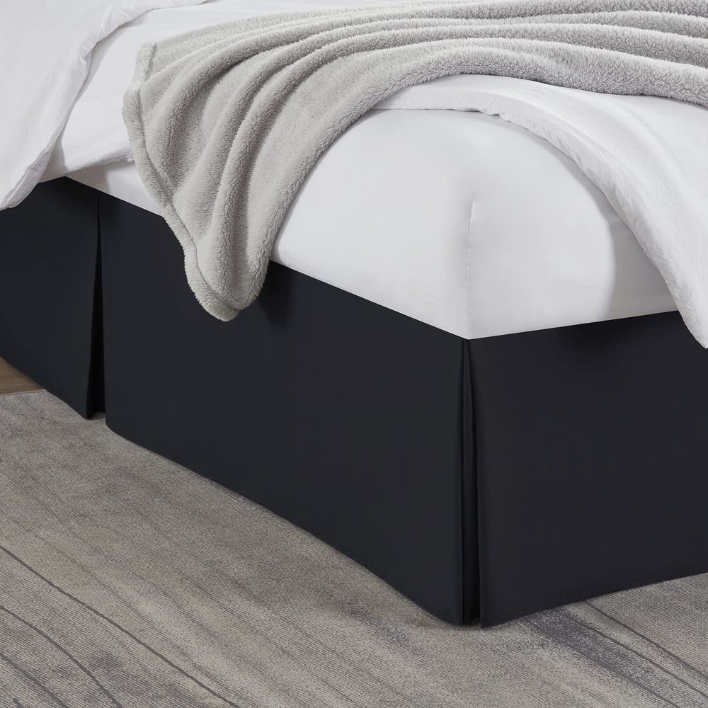 Box Pleated Bed Skirt King Size with 14 Inches Egyptian Cotton 78 x 80 Inches 1000 Thread Count Ultra Soft Cover Easy Fit Winkle & Fade Resistant - Black
