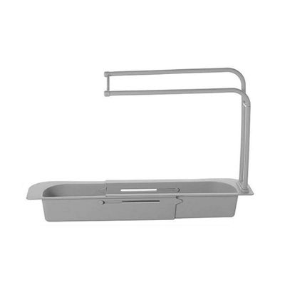 Hintyne Kitchen Sink Organizer Telescopic Sink Rack Expandable Storage Drain Basket with Dishcloth Hanger Grey, Gray