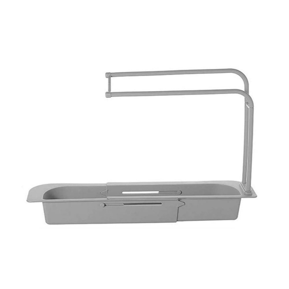 Hintyne Kitchen Sink Organizer Telescopic Sink Rack Expandable Storage Drain Basket with Dishcloth Hanger Grey, Gray