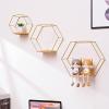 BEIJIALY Wall Mounted Hexagonal Floating Shelves Set, Floating Geometric Hexagon Shelf Wall Mount, Metal Wire and Wood Wall Mounted Storage Shelf Wall Decor for Living Roo, Bedroom(Gold) view 2