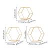 BEIJIALY Wall Mounted Hexagonal Floating Shelves Set, Floating Geometric Hexagon Shelf Wall Mount, Metal Wire and Wood Wall Mounted Storage Shelf Wall Decor for Living Roo, Bedroom(Gold) view 3