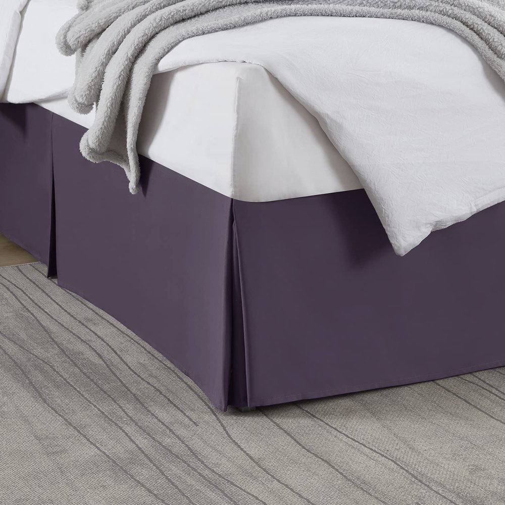 Box Pleated Bed Skirt King Size with 16 Inches Drop Egyptian Cotton 78 x 80 Inches 1000 Thread Count Ultra Soft Cover Easy Fit Winkle & Fade Resistant - Egg Plant