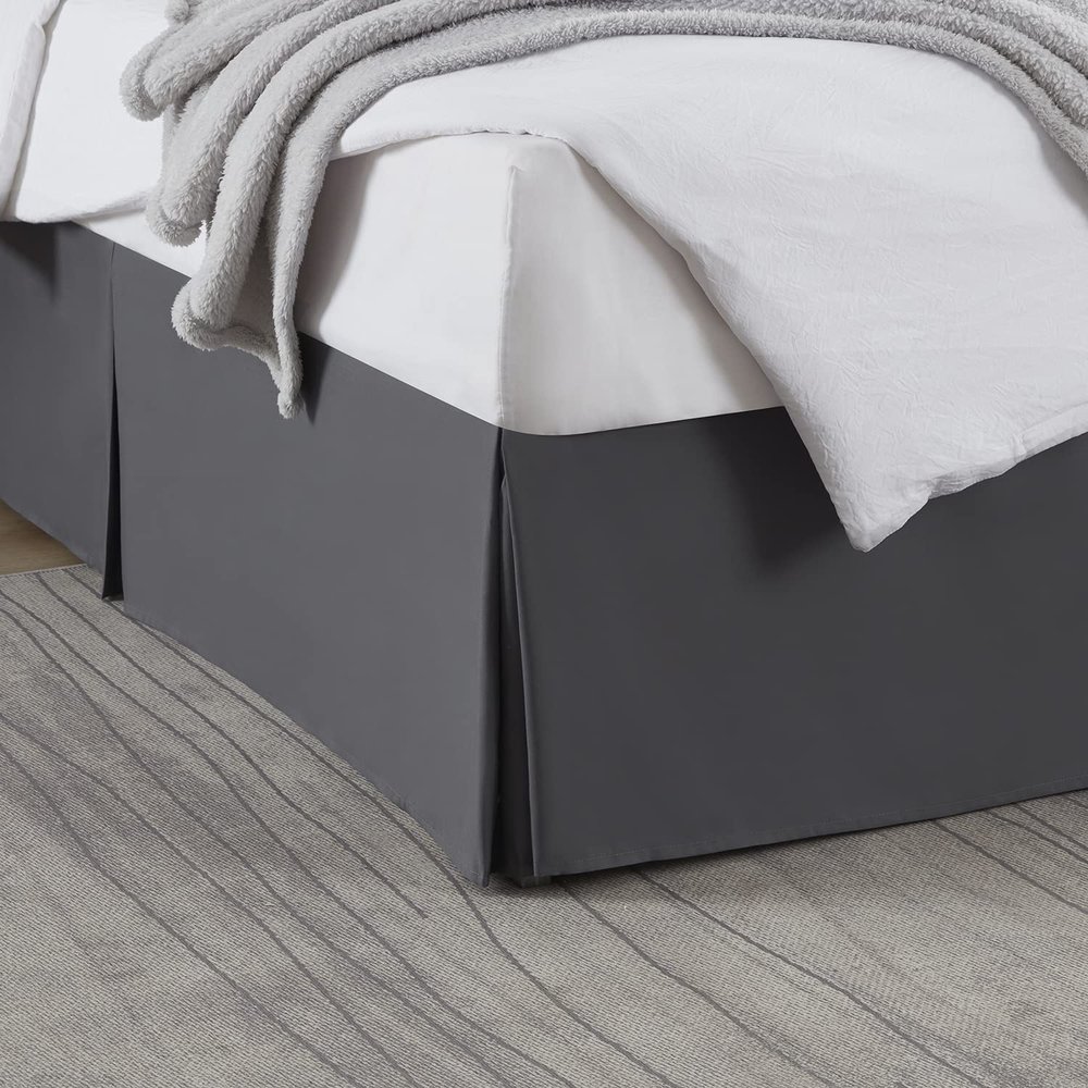 Box Pleated Bed Skirt Twin XL Size with 18 Inches Drop Egyptian Cotton 39 x 80 Inches 1000 Thread Count Ultra Soft Cover Easy Fit Winkle & Fade Resistant - Dark Gray