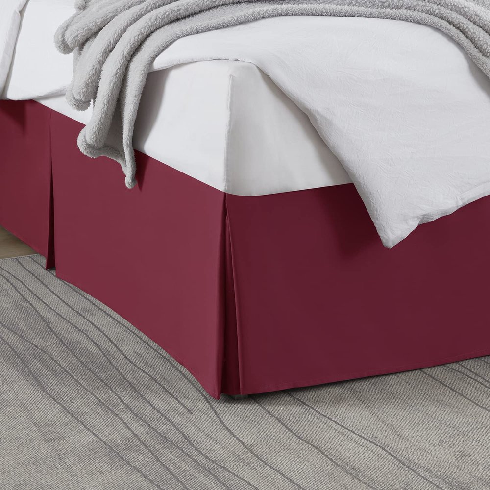Box Pleated Bed Skirt Twin Size with 21 Inches Drop Egyptian Cotton 39 x 75 Inches 1000 Thread Count Ultra Soft Cover Easy Fit Winkle & Fade Resistant - Burgundy