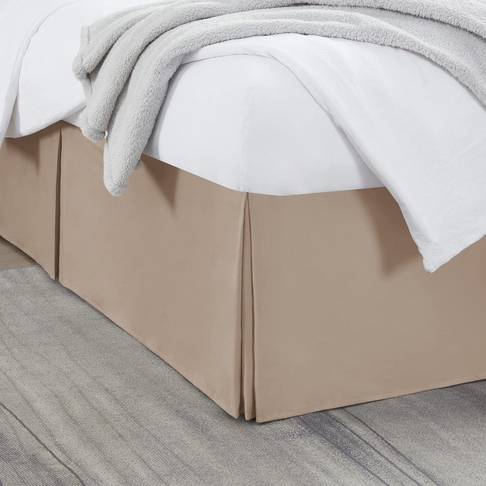 Box Pleated Bed Skirt Twin XL Size with 15 Inches Drop Egyptian Cotton 39 x 80 Inches 1000 Thread Count Ultra Soft Cover Easy Fit Winkle & Fade Resistant - Taupe