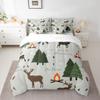 Adventure Deer Bedding Set King,Cartoon Pine Tree Jungle Animals 7Pcs Comforter Set,Arrow and Stars Moon Fitted + Flat Sheet Kids Girls Boys Adult Room Decor Rustic Camping 2 Pillow Cover Green view 1