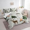 Adventure Deer Bedding Set King,Cartoon Pine Tree Jungle Animals 7Pcs Comforter Set,Arrow and Stars Moon Fitted + Flat Sheet Kids Girls Boys Adult Room Decor Rustic Camping 2 Pillow Cover Green view 2
