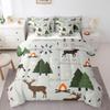 Adventure Deer Bedding Set King,Cartoon Pine Tree Jungle Animals 7Pcs Comforter Set,Arrow and Stars Moon Fitted + Flat Sheet Kids Girls Boys Adult Room Decor Rustic Camping 2 Pillow Cover Green view 3
