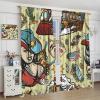 Cowgirl Blackout Window CurtainAmerican Western Old School Tattoo Style Wild West Cowboy Girl,Train,Sheriff Star Golden Horseshoe for Home Kitchen Restaurant Decoration Window Curtain 2Panel 72"W X 6 view 4