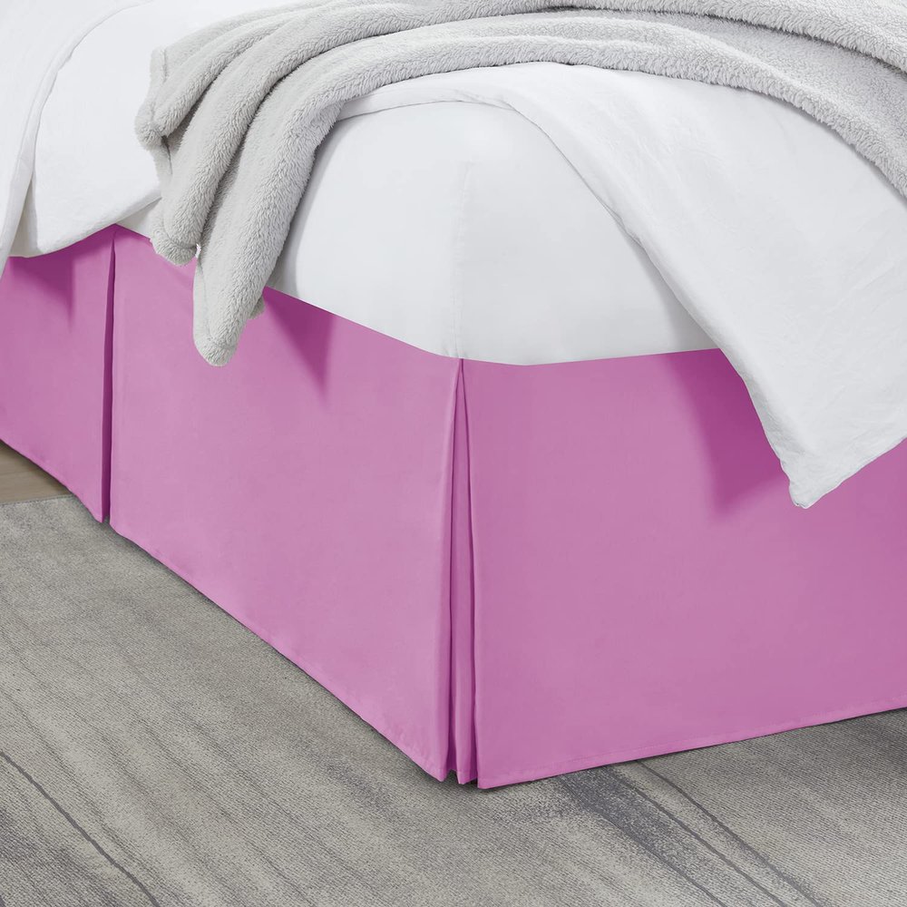 Box Pleated Bed Skirt Queen Size with 12 Inches Egyptian Cotton 60 x 80 Inches 1000 Thread Count Ultra Soft Cover Easy Fit Winkle & Fade Resistant - Pink