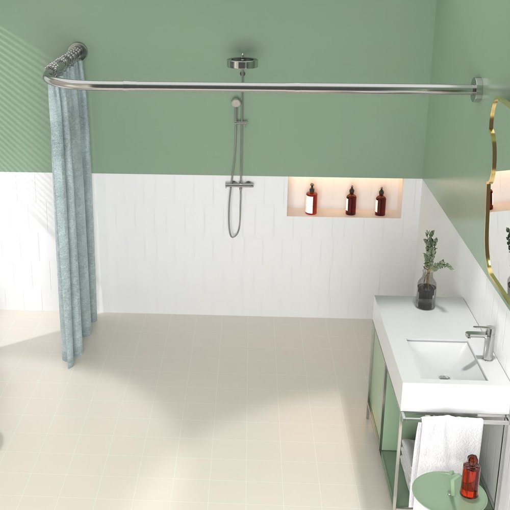 Anvuda L Shaped Shower Curtain Rod,28-39 X 43-67 Inch Curved Shower Rod,Adjustable Shower Rods for Bathroom,Stainless Drilling Shower Curtain Rods with 18 Ring Hooks,for Bathroom Tub Dressing Room