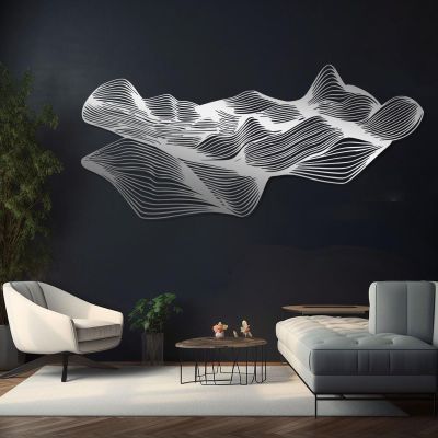 Abstract Wall Art, Abstract Line Wall Art, Large Metal Wall Hanging, Modern Wall Art, Metal Line Art Wall Decor, Contemporary Wall Sculpture, Living Room Wall Decor (Silver, 27"x59"|68x150cm)