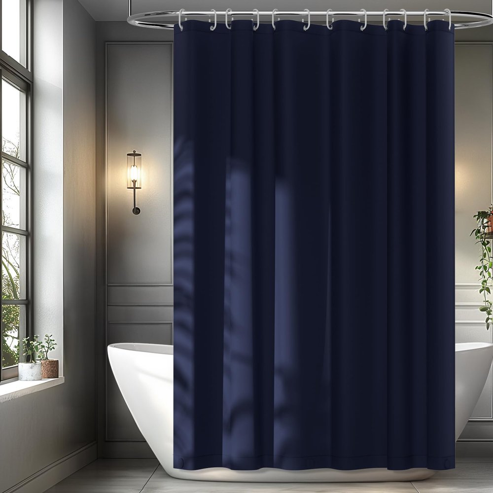 Seenus 72 x 78 inch Navy Blue Extra Long Fabric Shower Curtain Liner, Waterproof Cloth Shower Liner with 3 Large Magnets, Bathroom Long Shower Curtain Lightweight Washable