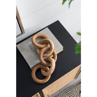 T2 CONCEPT 100% Teak Wood Decorative 5 Link Chain Sculpture, Natural Brown, Modern Minimalist, 19.5 x 4.5, Round Circle Design, for All Styles, Mantel, Coffee Table, Bookshelf, Home and Office