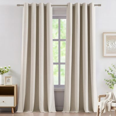 Vision Home Sand Full Blackout Window Curtains Grommet Linen Room Darkening Panels 120 inches for Bedroom Living Room Noise Reducing Thermal Insulated Linen Drapes 10FT 58" Wx120 Lx2,Oatmeal Beige