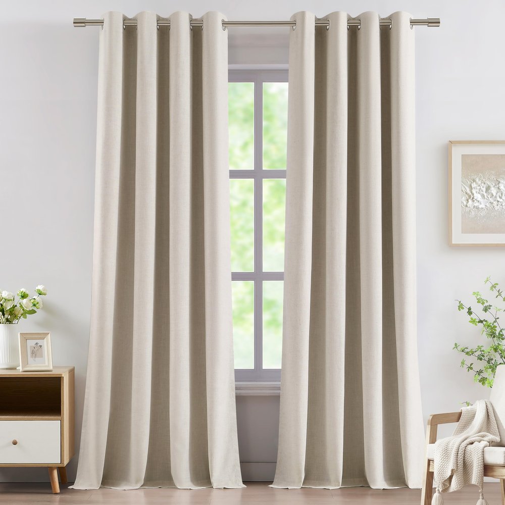 Vision Home Sand Full Blackout Window Curtains Grommet Linen Room Darkening Panels 120 inches for Bedroom Living Room Noise Reducing Thermal Insulated Linen Drapes 10FT 58" Wx120 Lx2,Oatmeal Beige
