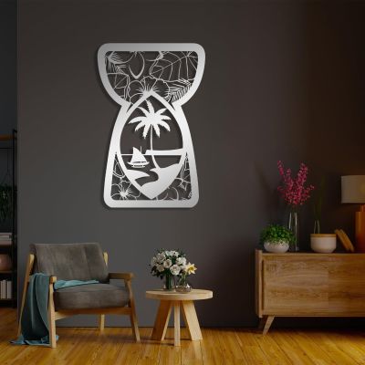 Latte Stone Metal Wall Decor, Leaf Wall Decor, Guam Floral Wall Decor, Metal Wall Art, Chamorro Wall Art, Latte Stone Metal Sign, Nature Wall Art, Metal Coastal Wall Decor, Home Decor (20"x30"|50x76cm, Silver)
