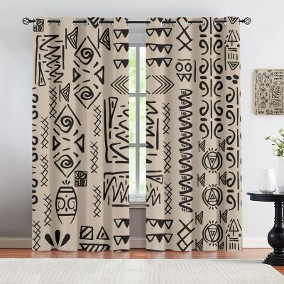 Abstract Ethnic Tribal Pattern Blackout Curtains, Retro Indian Element Design Window Curtain Set of 2 Panels, Grommet Thermal Insulated Drapes for Living Room Bedroom Office (42"W x 84"L ) x 2