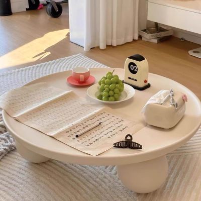 BK&MF Modern Minimalist Coffee Table,Small Round Side End Table Cream Wind Center Table Desktop Sturdy Open Design for Living Room,A,75x75x30cm(30x30x12inch)