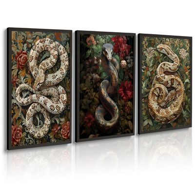 Sufeasdf William Morris Wall Art Gothic Animal Wall Decor Dark Academia Large Snake Canvas Wall Art for Living Room Vintage Moody Floral Pictures Prints Rustic Botanical Artwork 32"X48"X3PCS Unframed