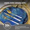 Gold flatware set for 12-36 pieces premium 18/10 stainless steel cutlery set, diamond handle flatware set for dining, knife fork spoon set,dishwasher safe view 4