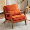Karl home Accent Chair Wide Armrest Mid-Century Lounge Chair Linen Fabric Armchair with Lumbar Pillow & Solid Wood Frame for Living Room, Bedroom, Balcony, Burnt Orange view 1