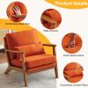 Karl home Accent Chair Wide Armrest Mid-Century Lounge Chair Linen Fabric Armchair with Lumbar Pillow & Solid Wood Frame for Living Room, Bedroom, Balcony, Burnt Orange view 3