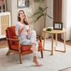 Karl home Accent Chair Wide Armrest Mid-Century Lounge Chair Linen Fabric Armchair with Lumbar Pillow & Solid Wood Frame for Living Room, Bedroom, Balcony, Burnt Orange view 4