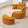 38" W Oversized Swivel Barrel Chair - Corduroy Circle Swivel Accent Chairs with Moon Storage Ottoman, Modern Round Accent Chair with 4 Pillows, Lounger Upholstered Armchair for Living Room (Orange) view 3