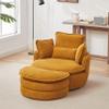 38" W Oversized Swivel Barrel Chair - Corduroy Circle Swivel Accent Chairs with Moon Storage Ottoman, Modern Round Accent Chair with 4 Pillows, Lounger Upholstered Armchair for Living Room (Orange) view 4