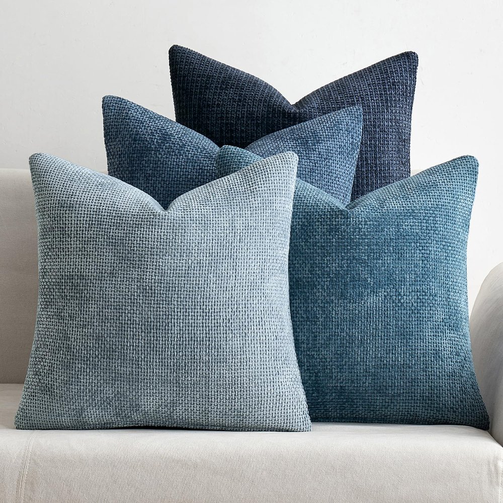 MIULEE Pack of 4 Couch Throw Pillow Covers 16x16 Inch Neutral Blue Soft Decorative Chenille Pillow Covers Farmhouse Accent Cushion Covers for Boho Western Spring Coastal Decor Sofa Bed Living Room