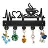 MAYJOYDIY Wood Coffee Heartbeat Coat Rack Hot Coffee Heart Key Hangers for Wall 11.87.5inch Black Wall Key Rack Organizer 5 Alloy Hooks for Kitchen Entryway Office view 1