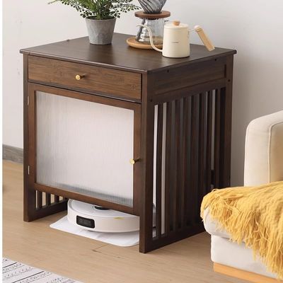 ZAQYCM Rustic Hidden Robot Vacuum Cabinet with Storage Drawer and Glass Door, Wood Bedside Table for Bedroom Dorm Room Nursery Balcony Hallway and Small Spaces(52x41x63.5cm/20.5x16x25.5in)